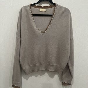 nation ltd Women’s sienna frayed sweater Sz M Baby Alpaca Cotton Fall Neutral